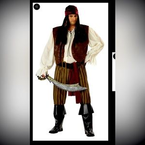 Pirate Costume, men’s plus size, shirt/vest, pants, boot covers, belt, sash,